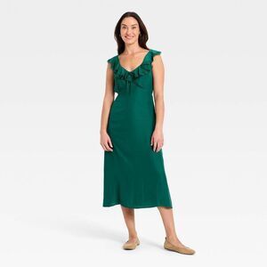 Universal Thread Strapless Emerald Green Ruffled Midi Dress